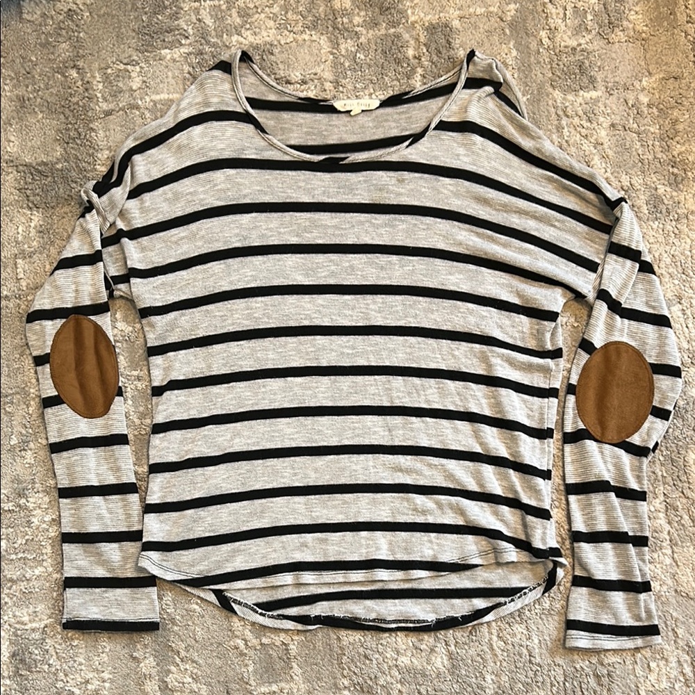 Chic Striped Long Sleeve Top with Brown Patches